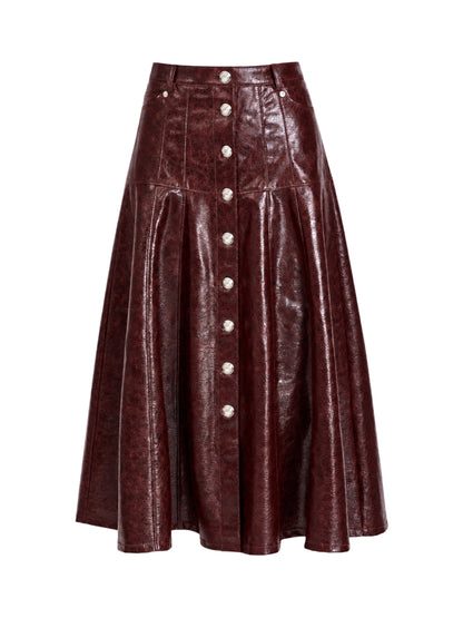 Cinq à Sept Tumbled Vegan Leather Veena Skirt in Black Cherry