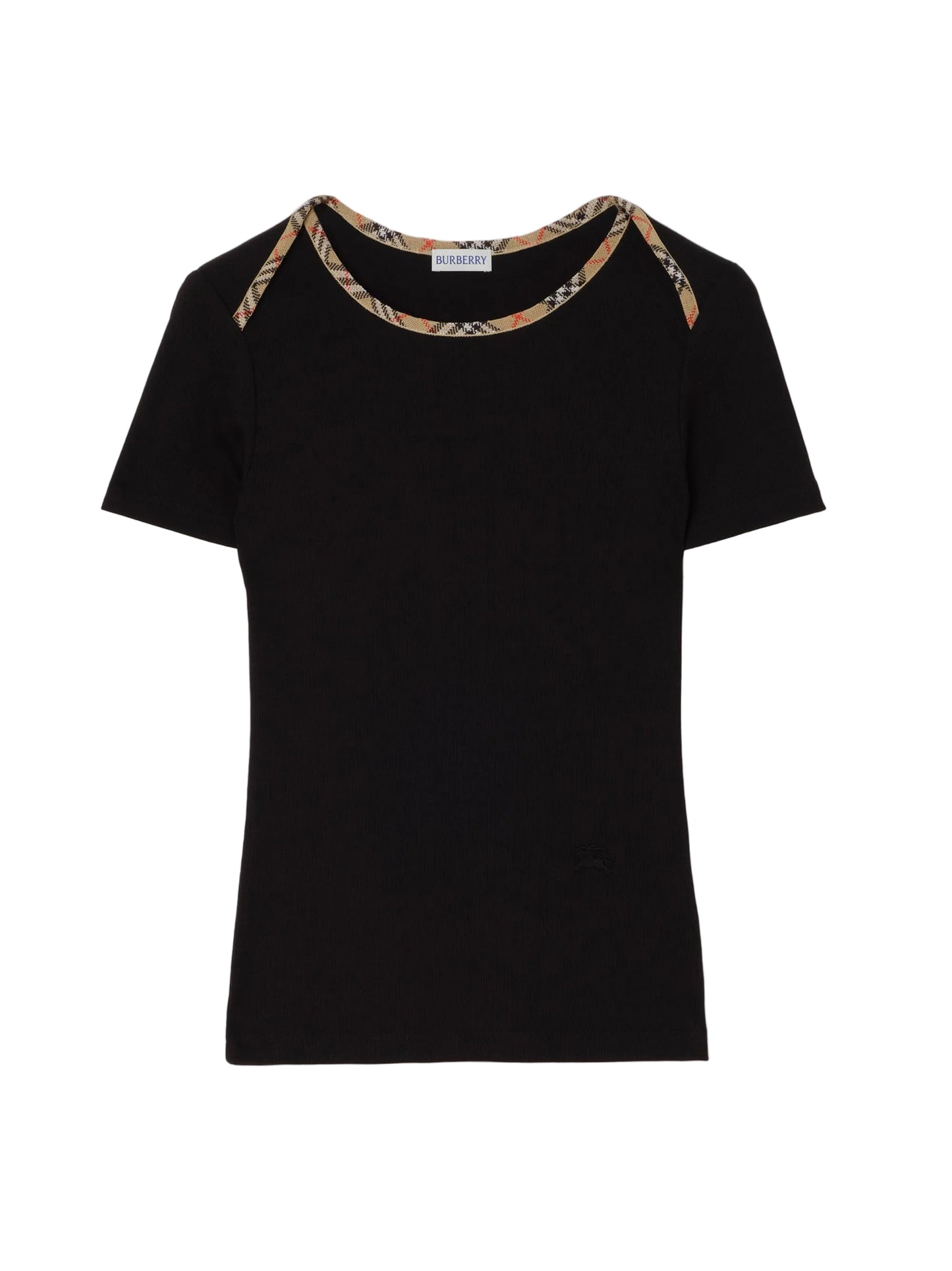 Burberry Stephanie Check Trim Stretch Cotton T-Shirt in Black