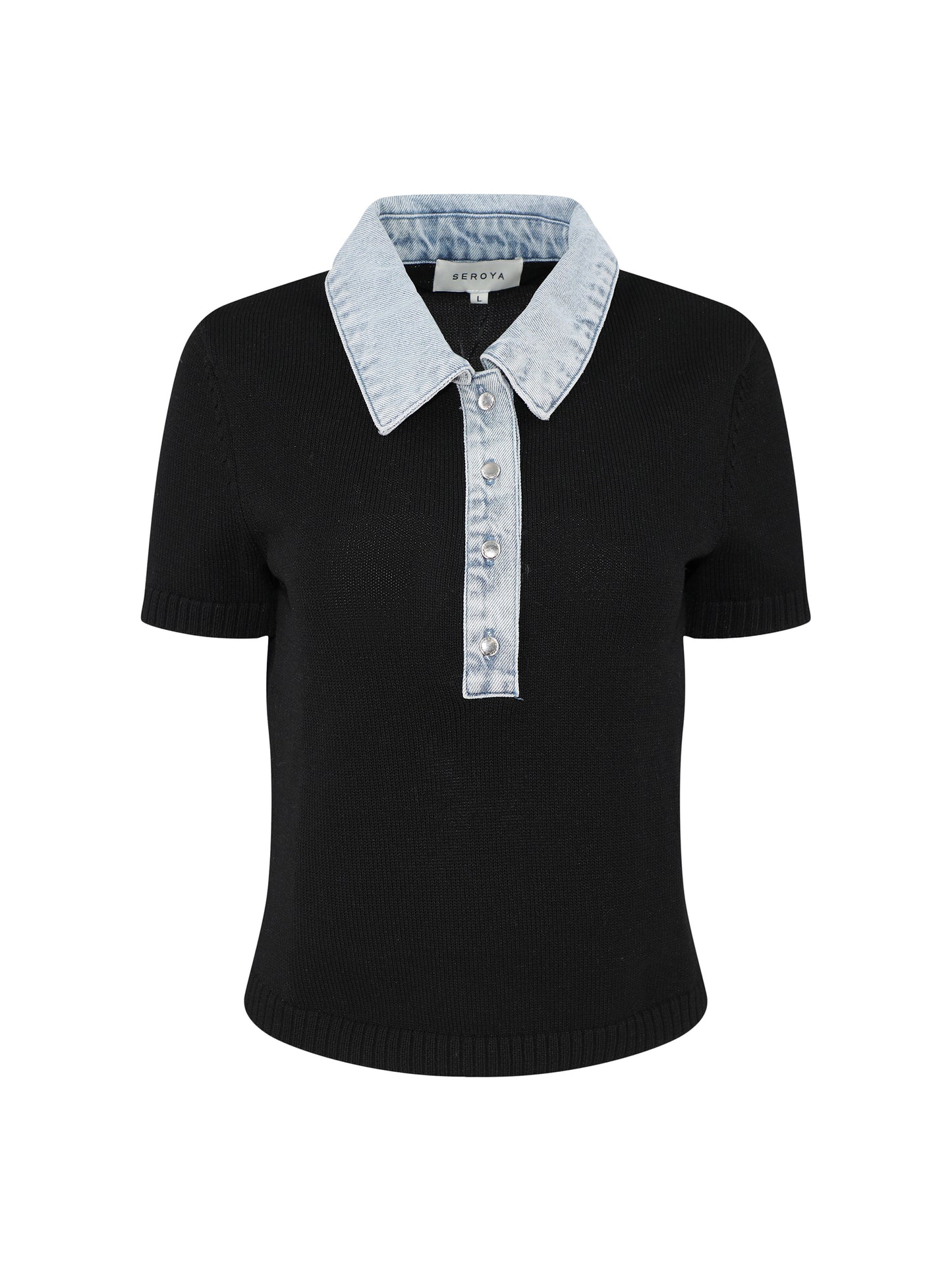 SEROYA Erika Knit Top in Black/Coastline