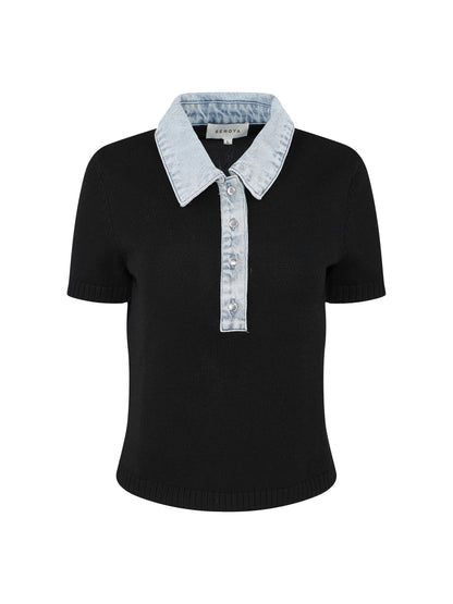 SEROYA Erika Knit Top in Black/Coastline
