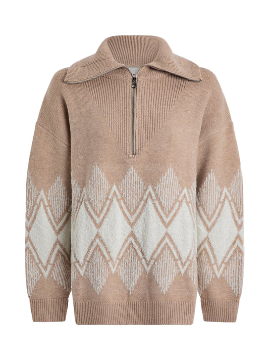 Varley Betty Jacquard Half Zip in Light Taupe