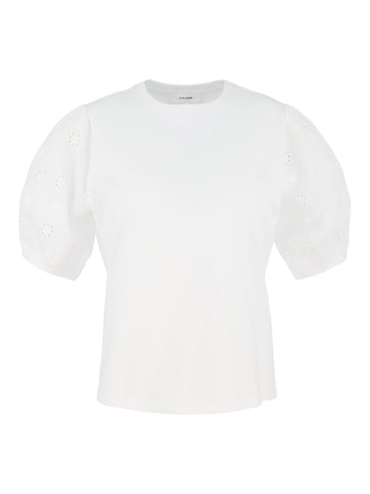 Frame The Lace Sleeve Tee in White