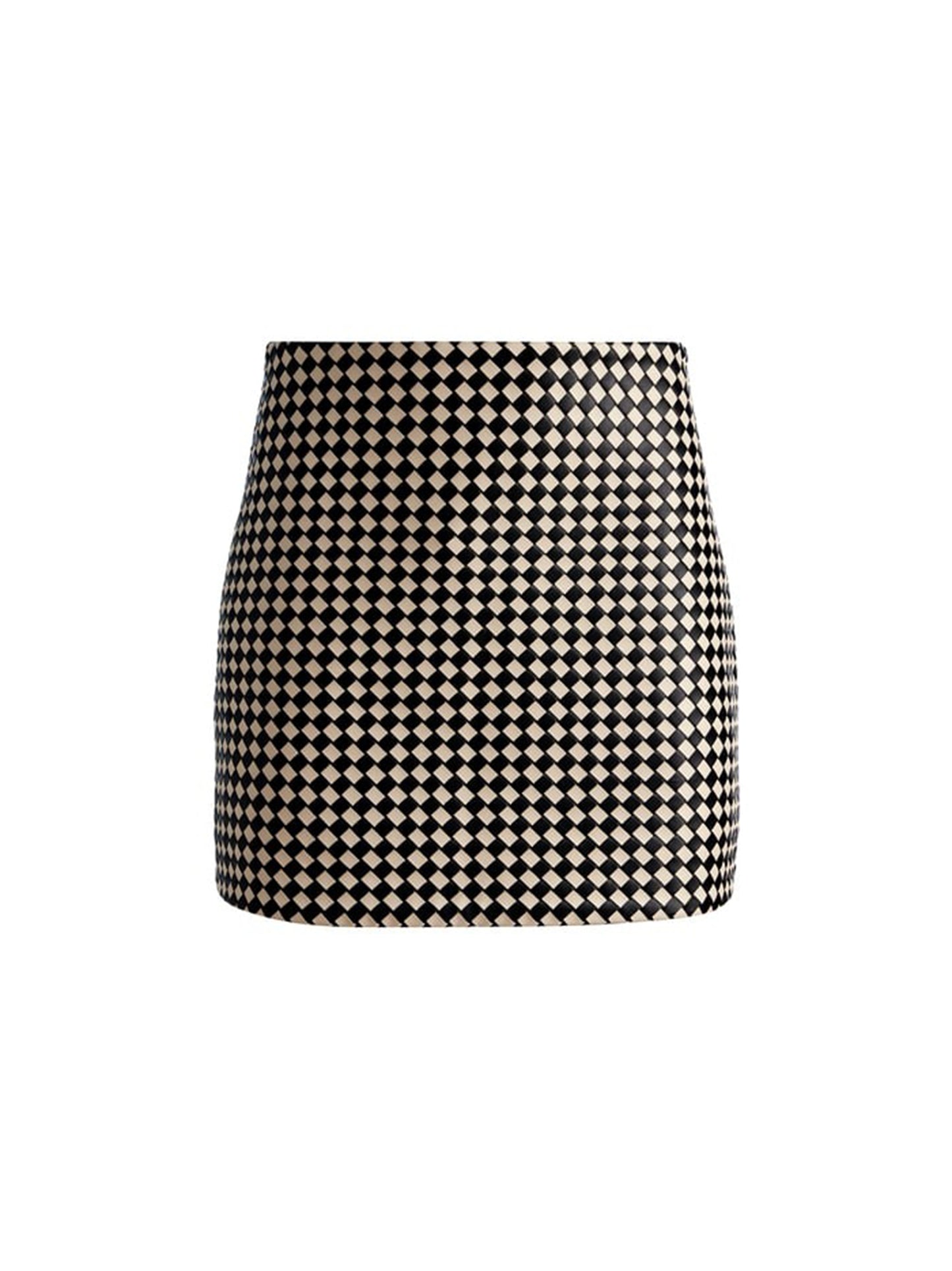 Alice + Olivia Elana Vegan Leather Mini Skirt in Black/Biscotti