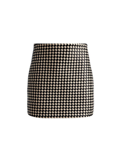Alice + Olivia Elana Vegan Leather Mini Skirt in Black/Biscotti