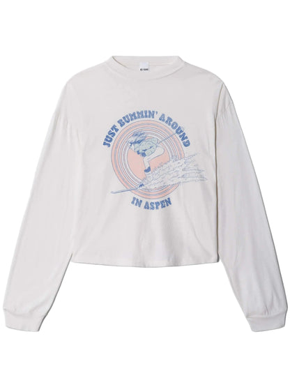 Re/Done Boxy Boyfriend "Ski Bum" Long Sleeve in Vintage White