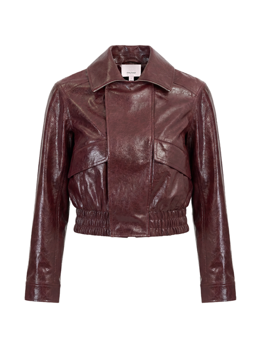 Cinq à Sept Tumbled Vegan Leather Alexander Jacket in Black Cherry