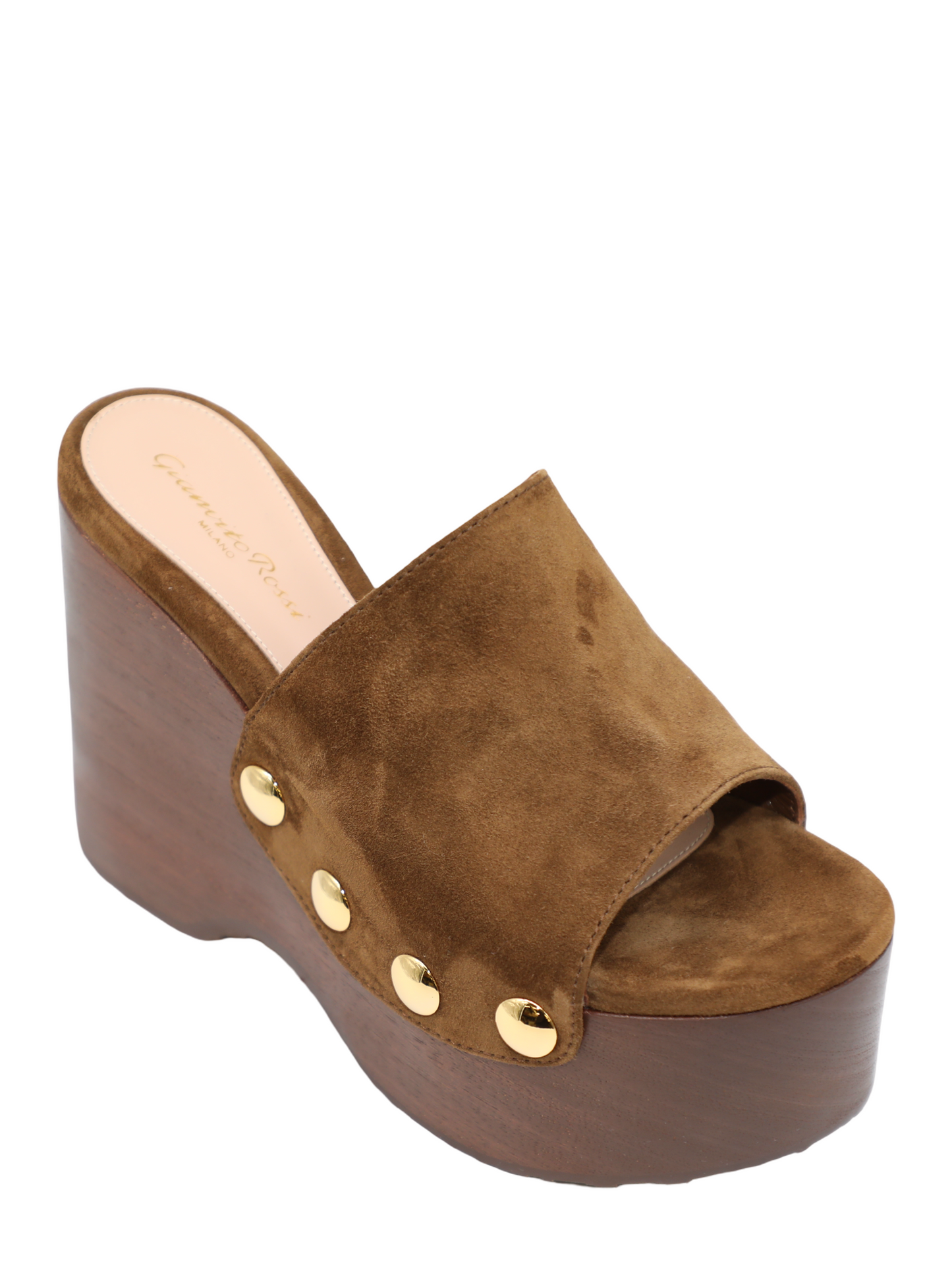 Gianvito Rossi Studded Suede Wooden Platform Wedge in Texas