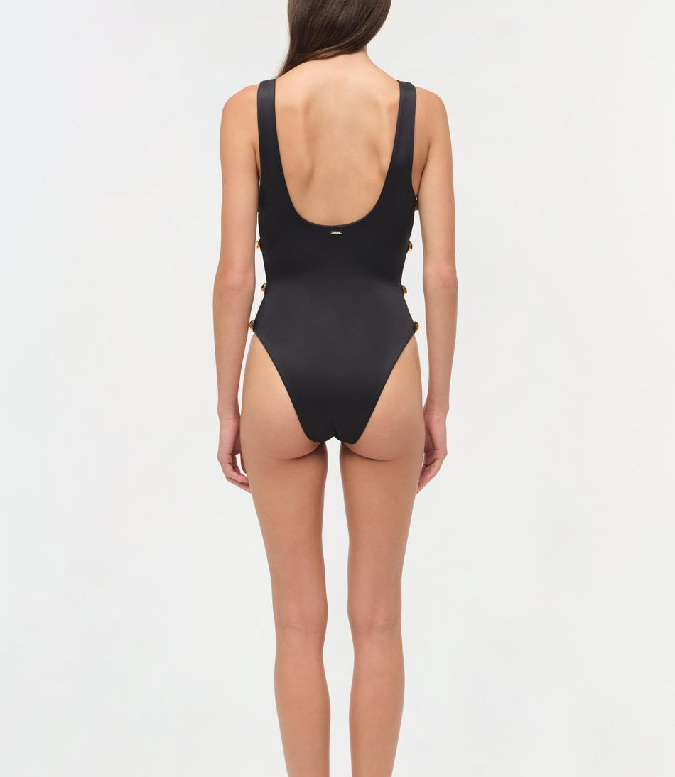 Simkhai Mona Studded Scoop Neck One Piece in Black