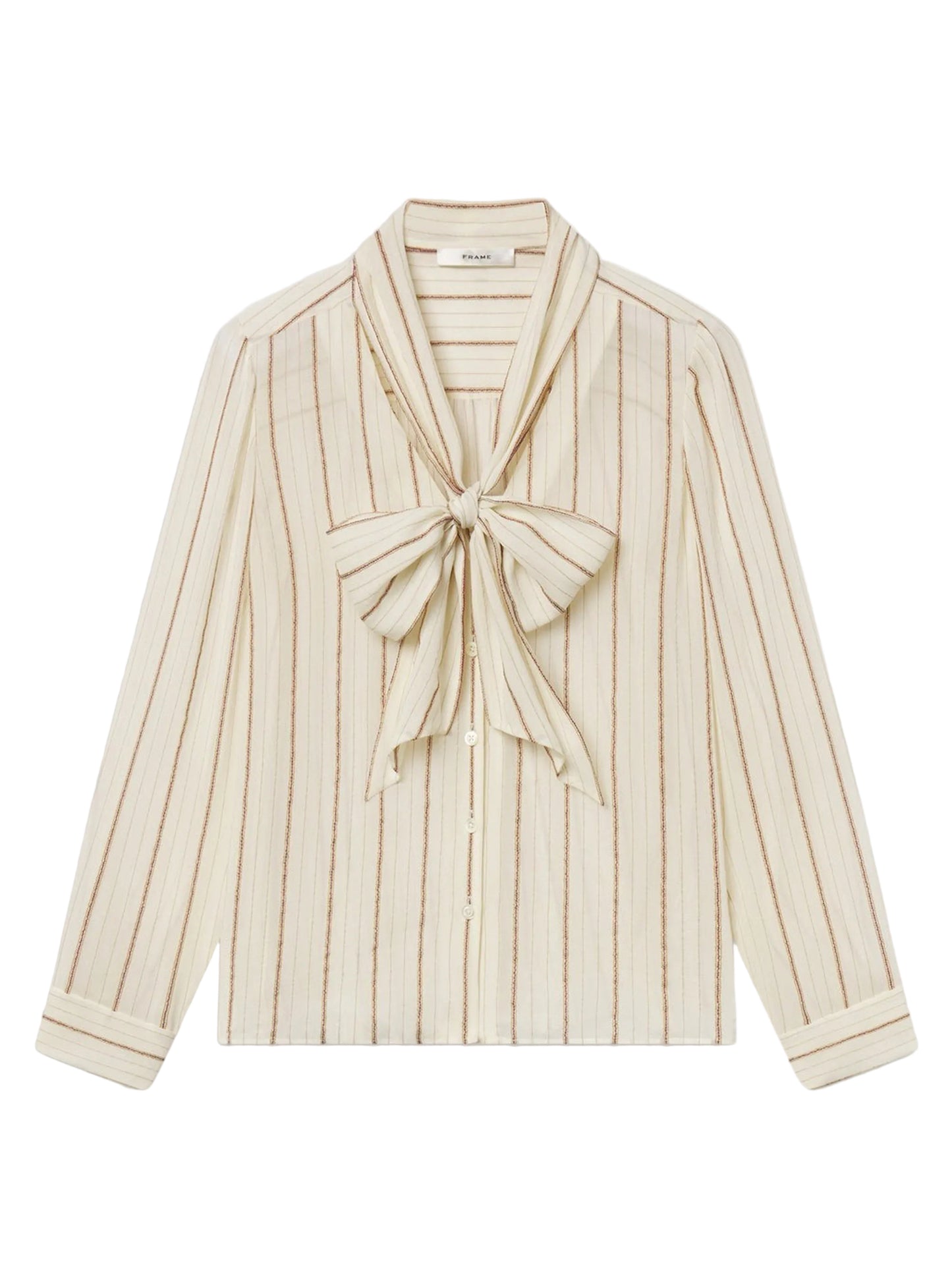 Frame Striped Silk Tie Blouse in Cream Multi