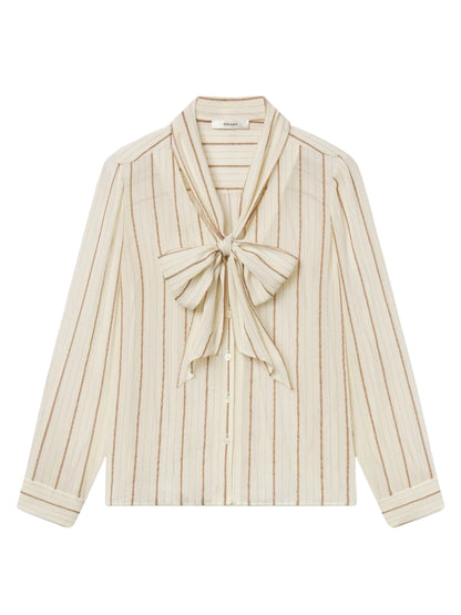 Frame Striped Silk Tie Blouse in Cream Multi