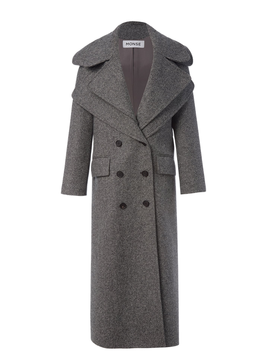 MONSE Double Collar Coat in Grey Multi