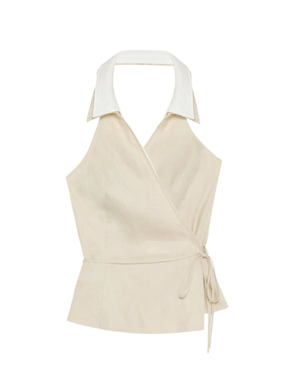 Simkhai Campbell Linen Halter Shirtt in Sand Multi