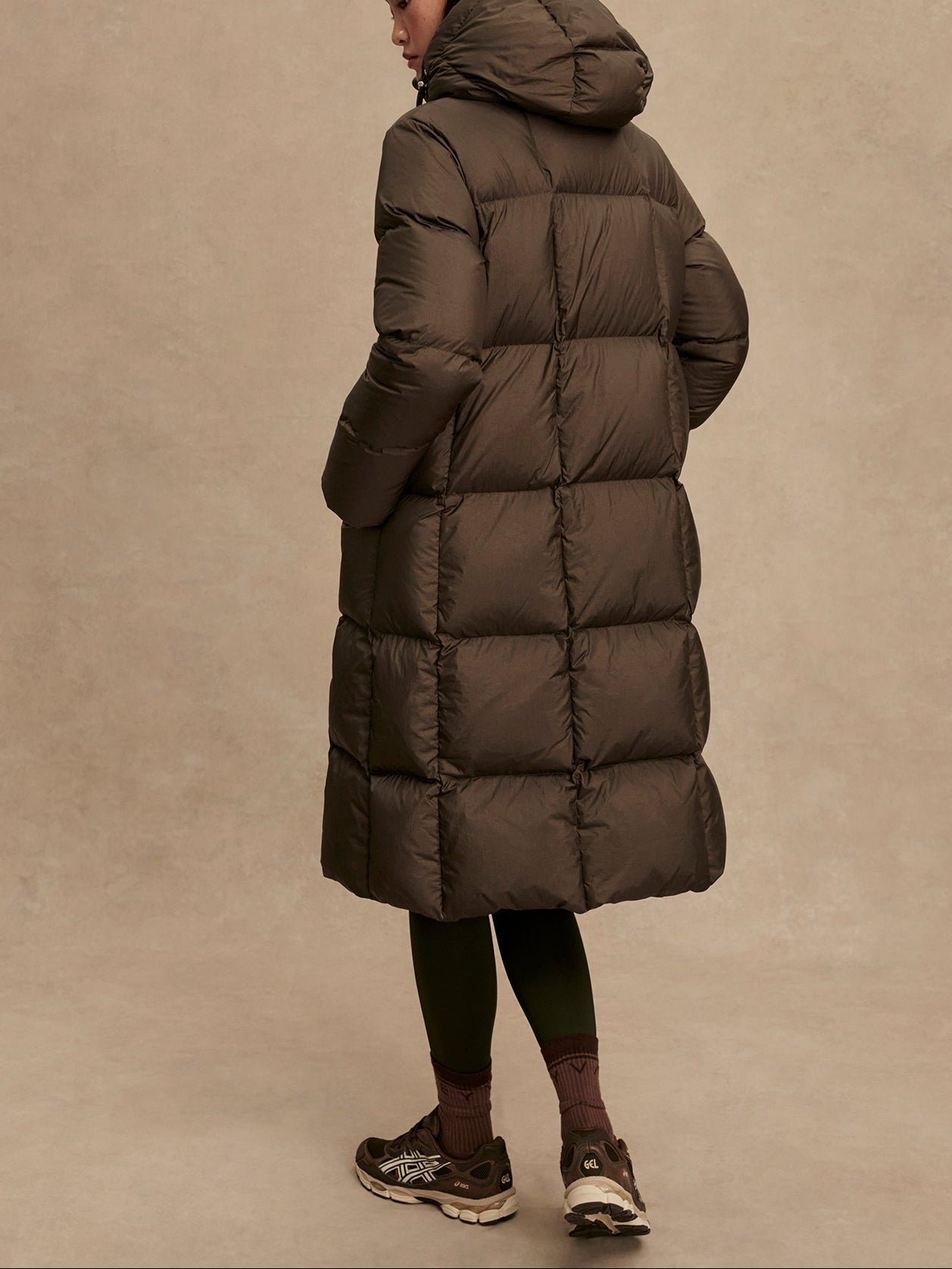 Varley Katya Long Down Puffer in Dark Olive Metallic