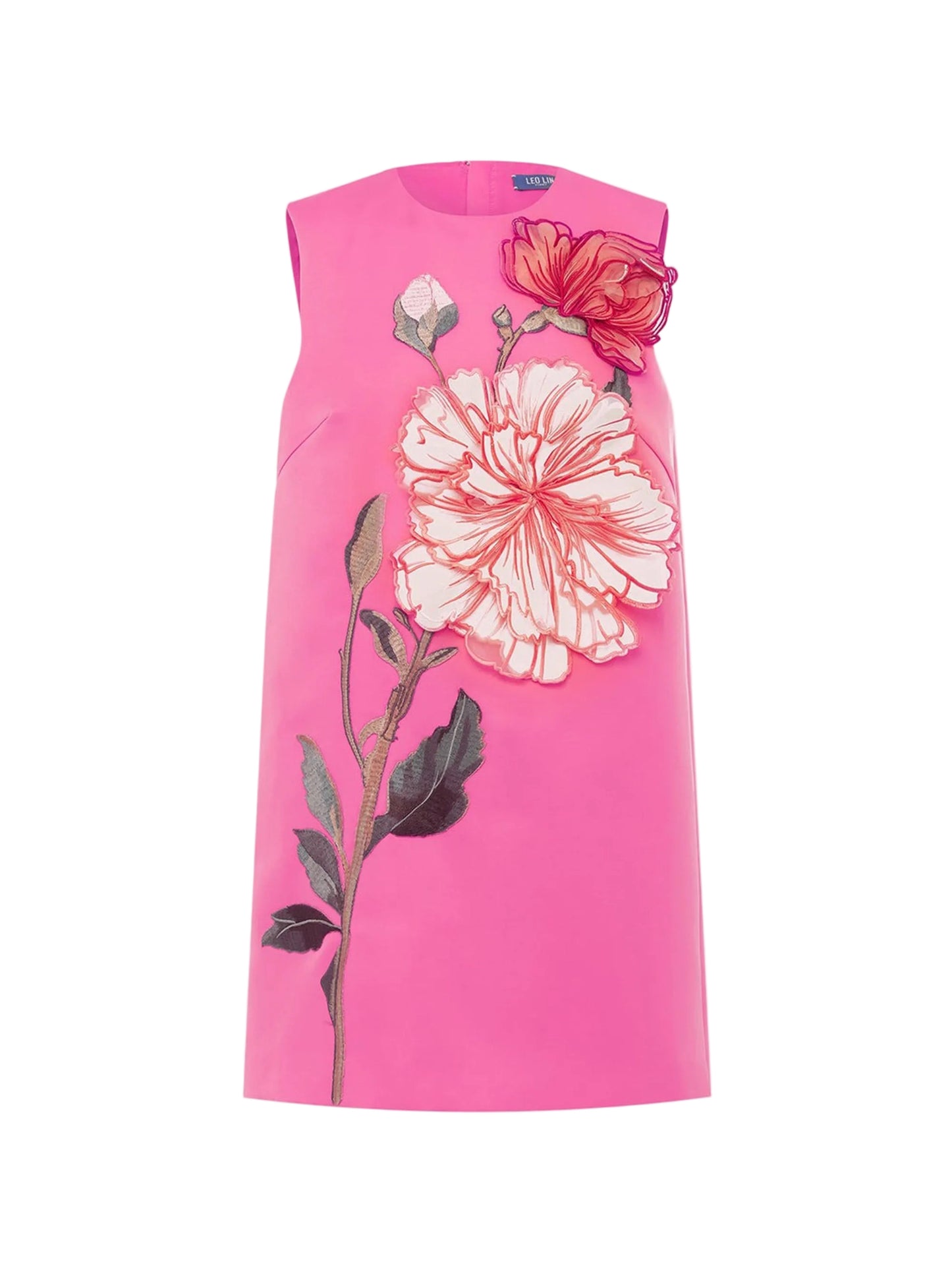 Leo Lin Yvonne Applique Floral Mini Dress in Peony Print Fuchsia