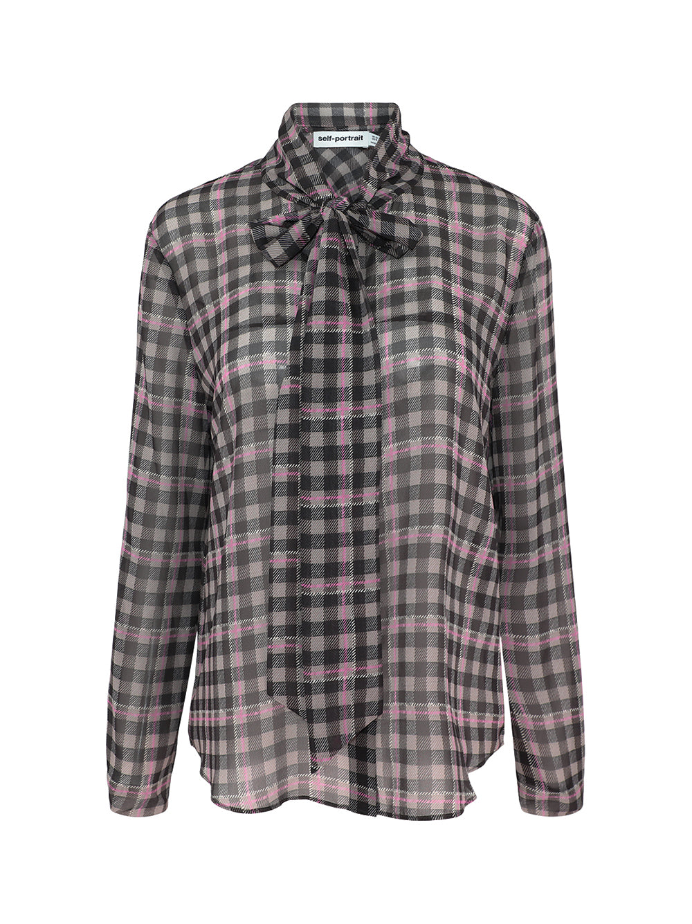 Self-Portrait Brown Check Chiffon Blouse