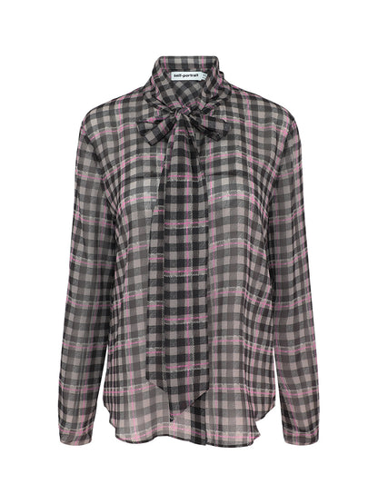 Self-Portrait Brown Check Chiffon Blouse