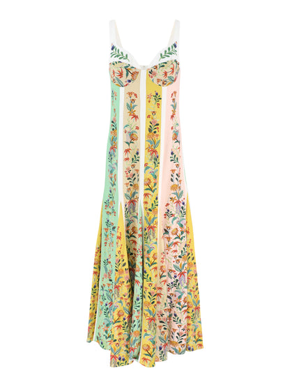 Farm Rio Multicolor Maxi Dress in Delicate Floral Stripes