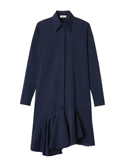 Lafayette 148 Stretch Cotton Asymmetric Shirtdress in Ink