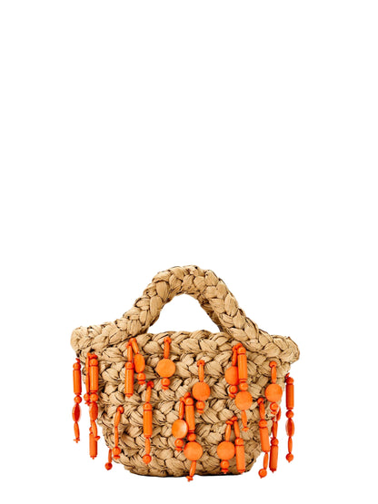 Simon Miller Mini Beaded Mercado Tote in Natural/Orange