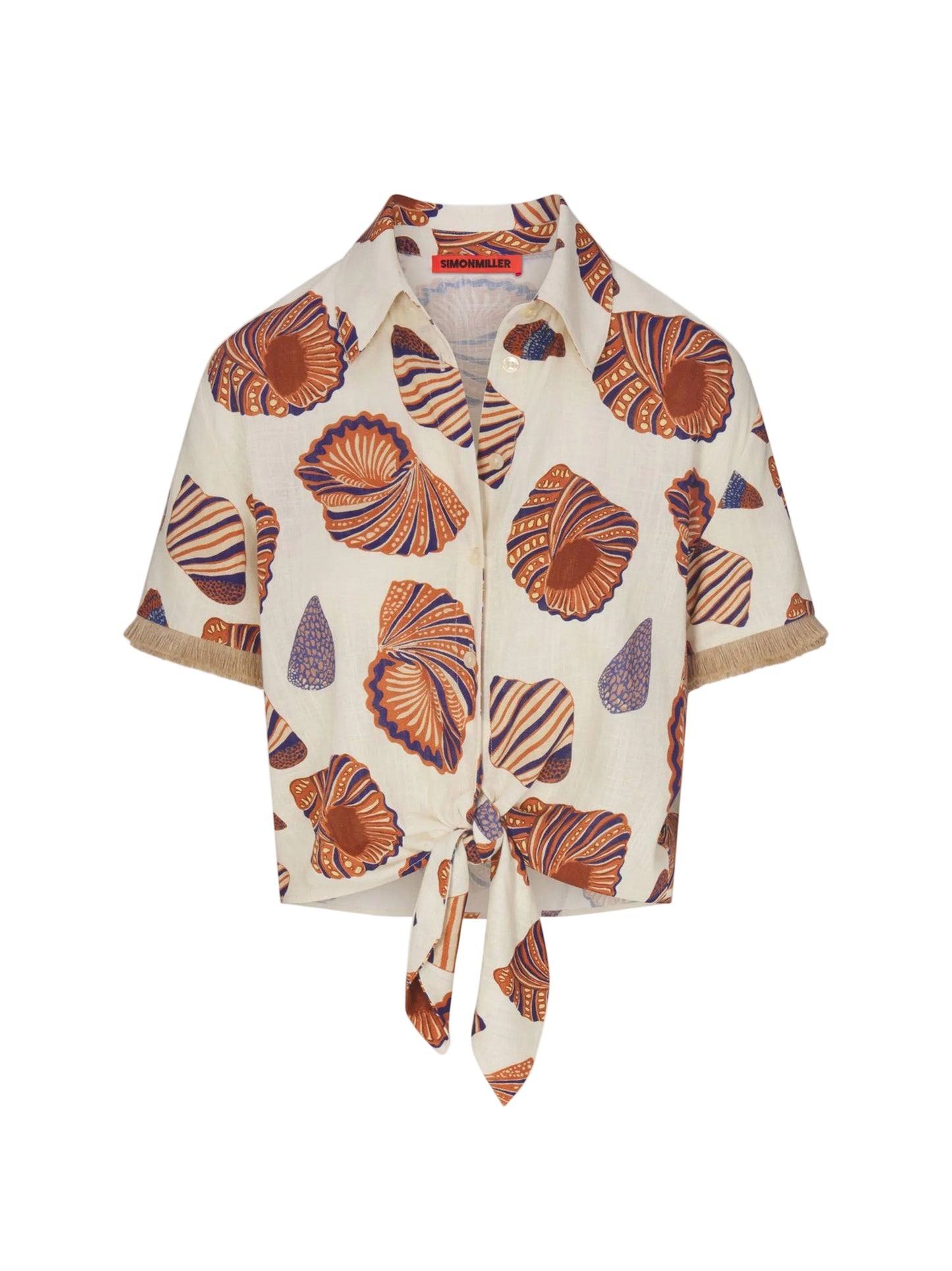Simon Miller Eva Linen Fringe Tie Top in Natural Shell