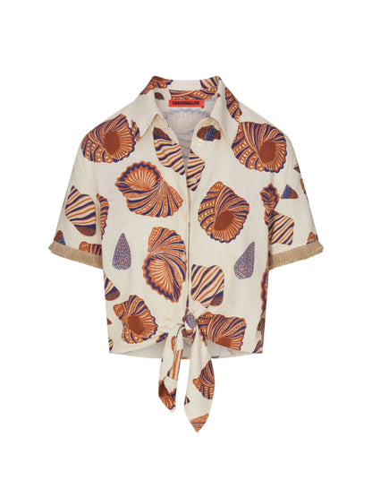 Simon Miller Eva Linen Fringe Tie Top in Natural Shell