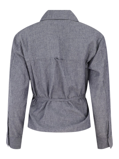 Vince Collared Wrap Top in Mid Indigo