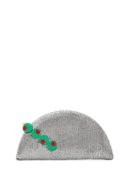 Simon Miller Beaded Lune Clutch in Silver/Olive Motif