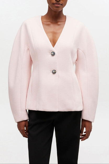 Ganni Peacoat Wool Fitted Blazer in Ballerina