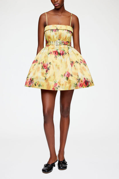 Ganni Printed Duchesse Satin Bubble Mini Dress in Aurora