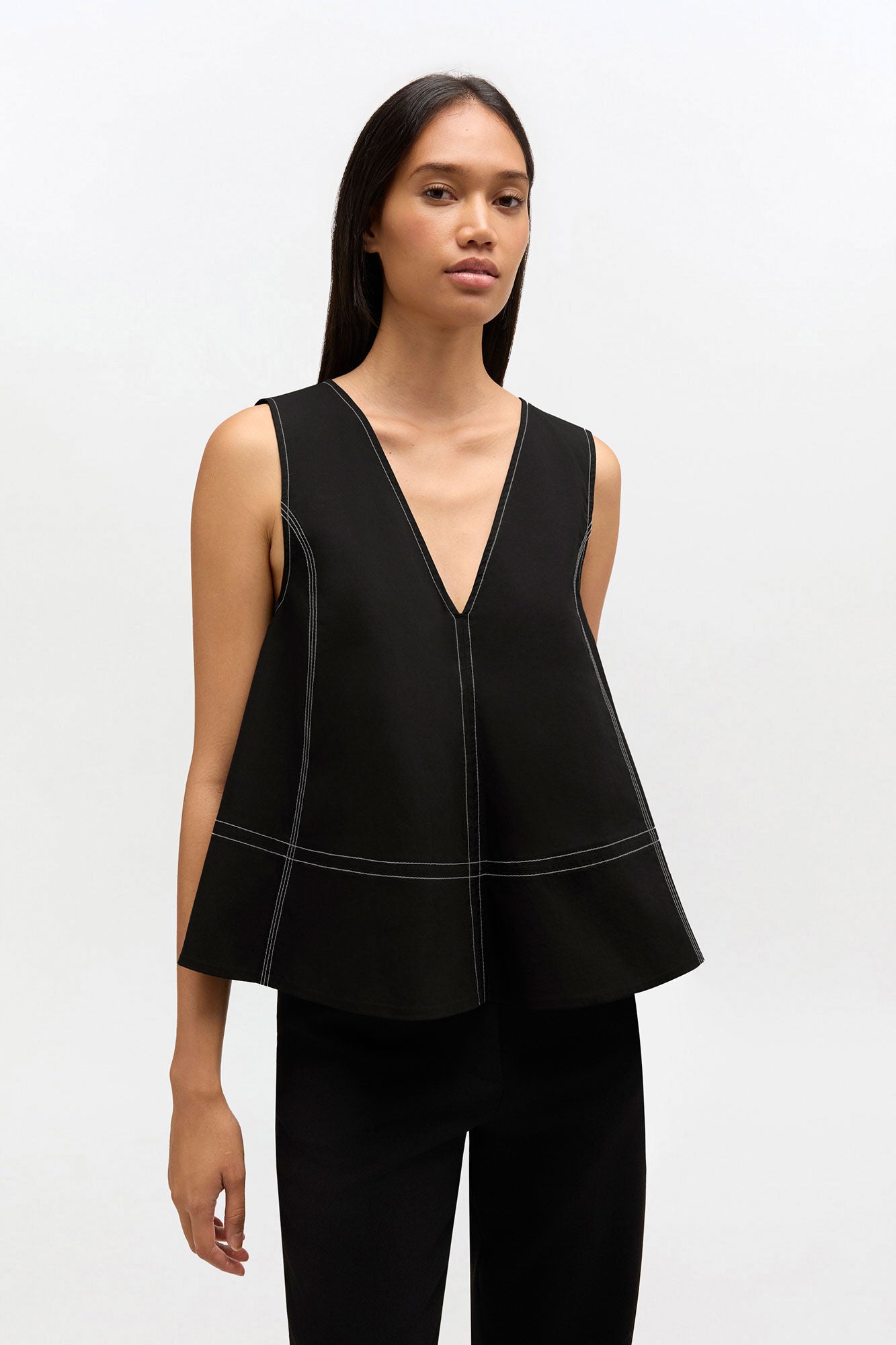 Ganni Stretch Cotton A-Line Top in Black