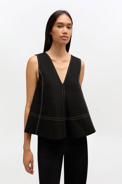 Ganni Stretch Cotton A-Line Top in Black