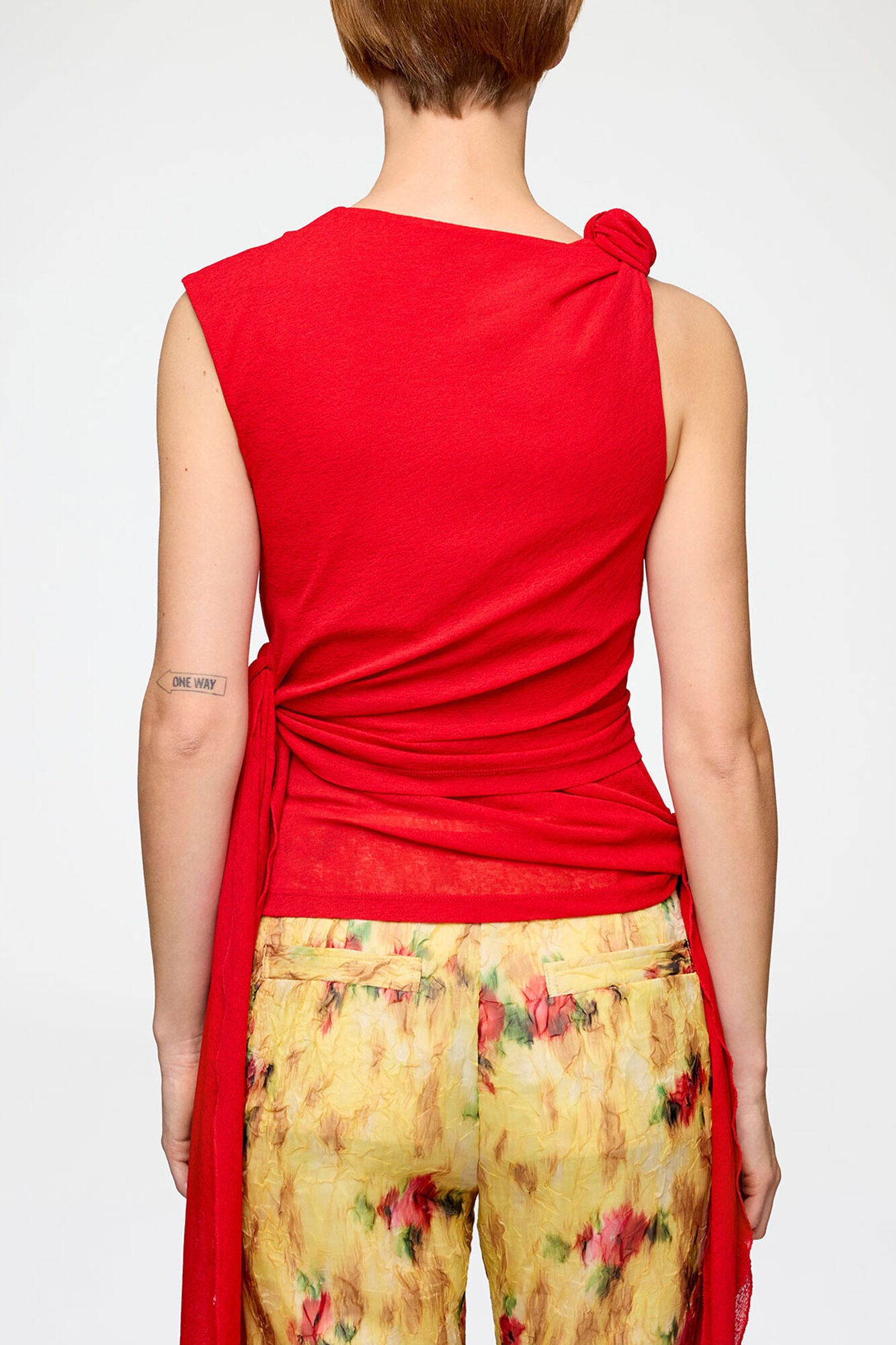Ganni Marl Mesh Tie Knot Tank in Goji Berry