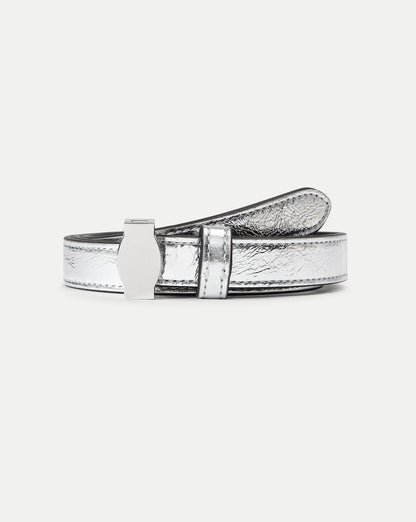 Veronica Beard Crinkle Leather Dash Belt in Silver