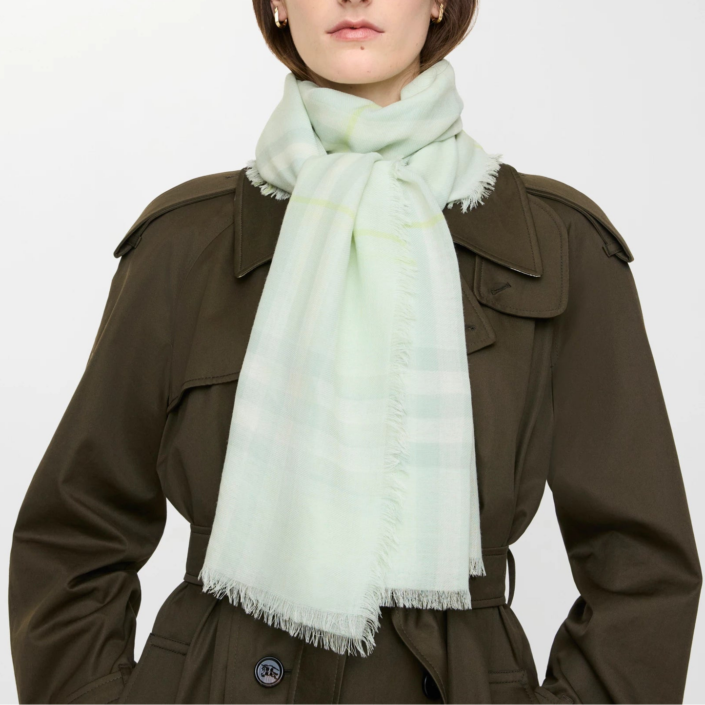 Burberry Wide Check Wool Scarf in Mint