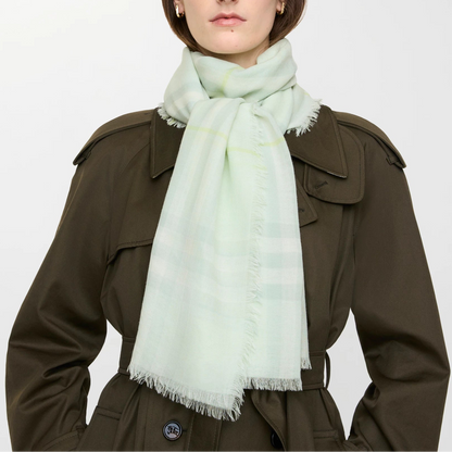 Burberry Wide Check Wool Scarf in Mint