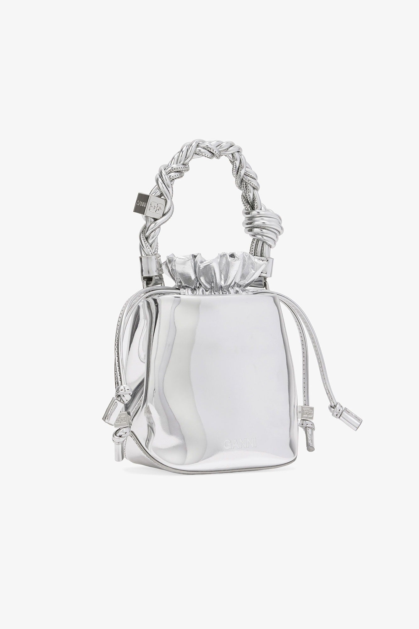 シルバー ミニ GANNI Bou メタリック バッグ Ganni Mini GANNI Bou Bucket Bag in Silver – Leigh's of Breton Village