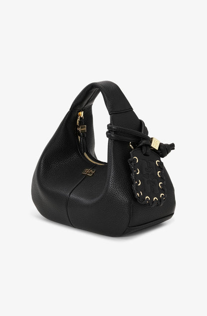 Ganni Mini Hobo Bag Grained in Black