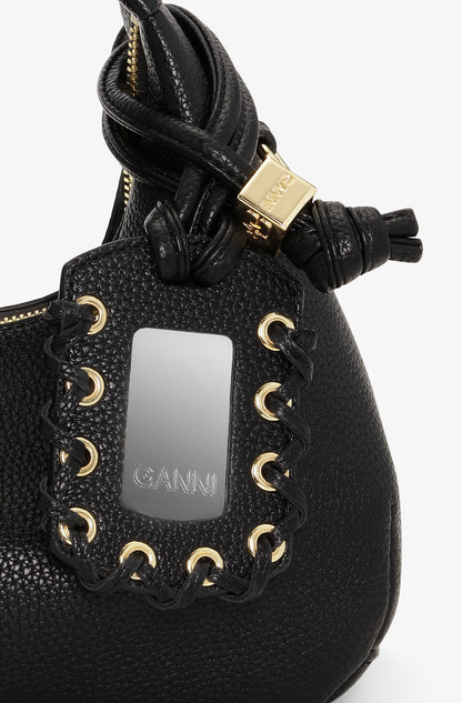 Ganni Mini Hobo Bag Grained in Black