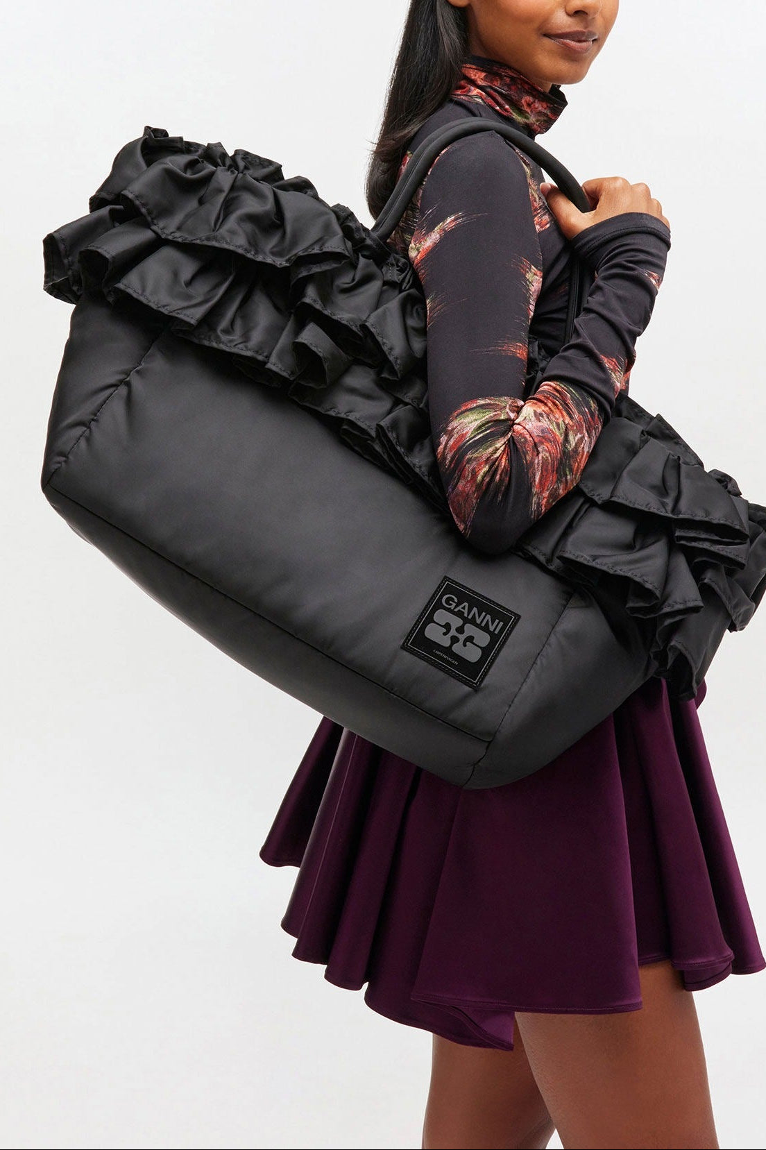 Ganni XXL Ruffle Tote in Black