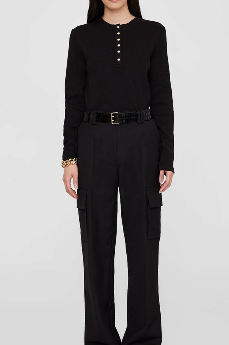 Anine Bing Alessia Long Sleeve Tee in Black