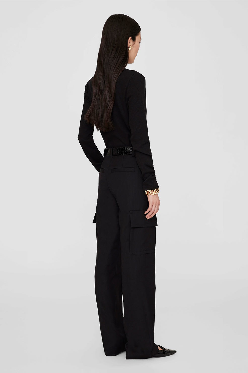Anine Bing Alessia Long Sleeve Tee in Black