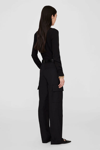 Anine Bing Alessia Long Sleeve Tee in Black