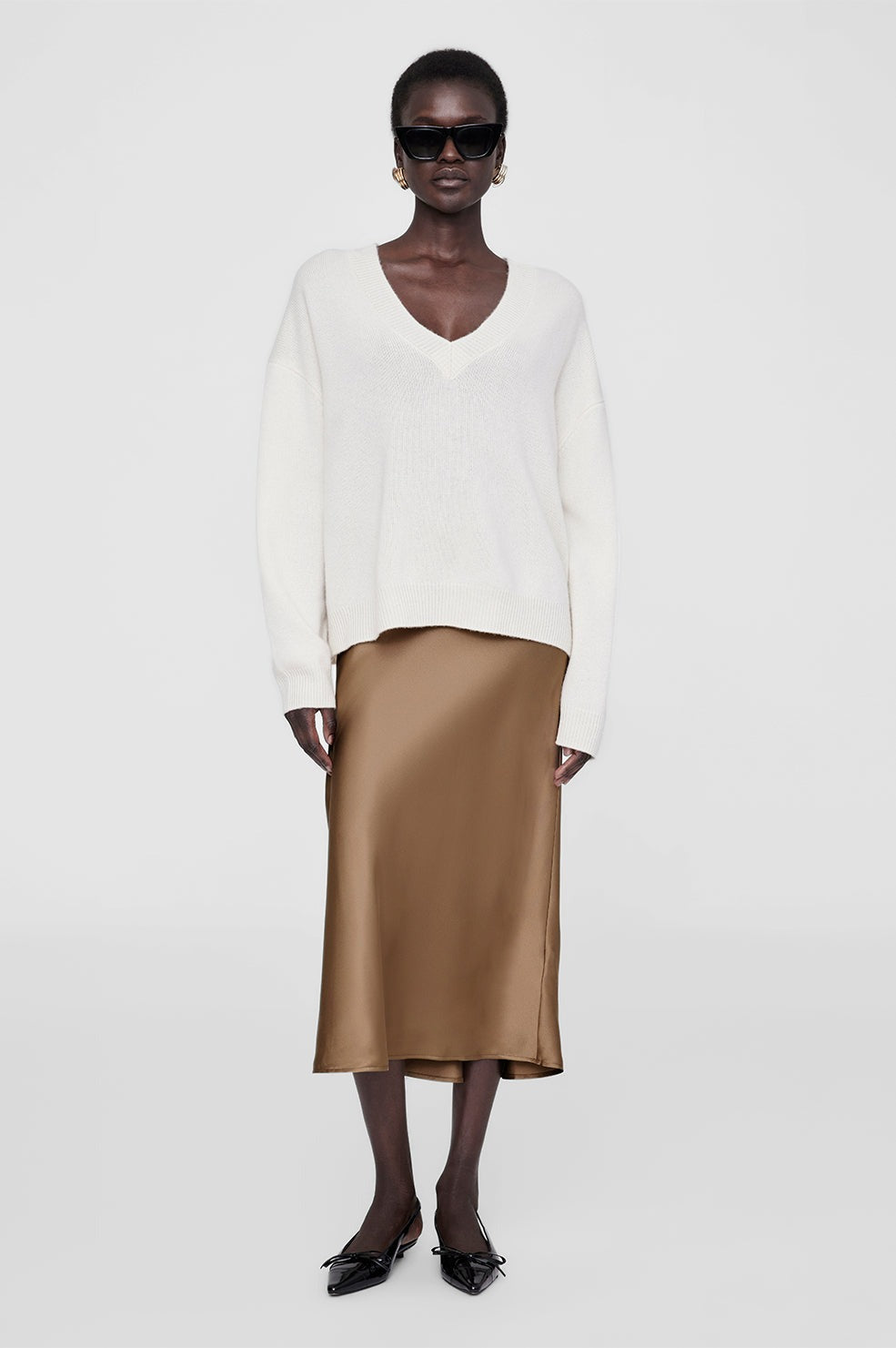 Anine Bing Bar Silk Skirt in Sepia