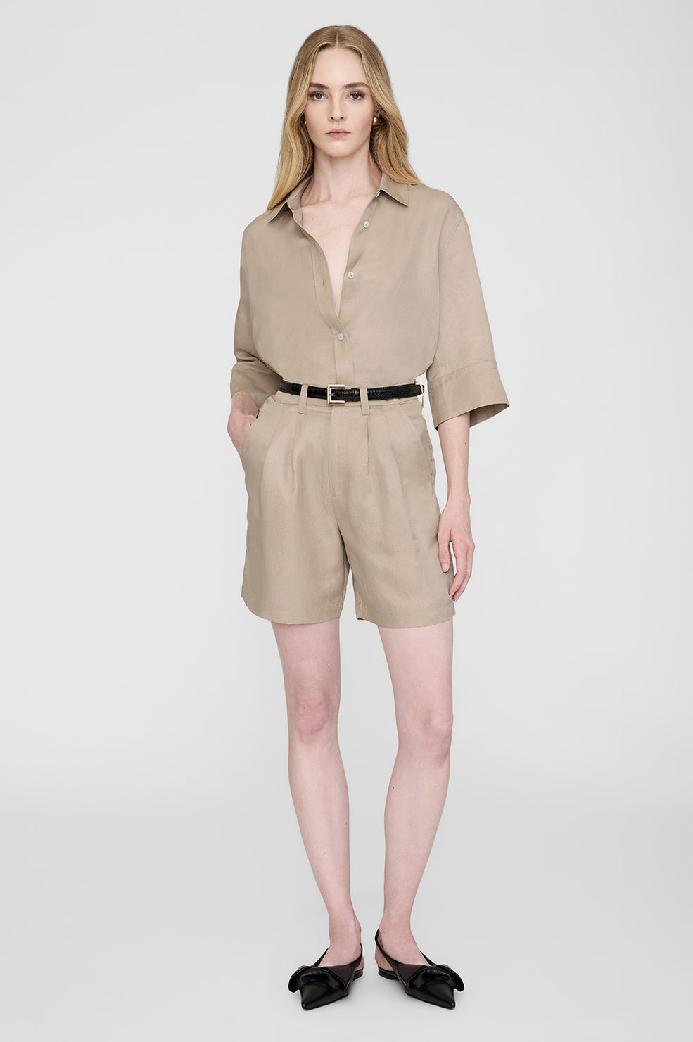 Anine Bing Mary Shirt in Oatmeal Linen Blend