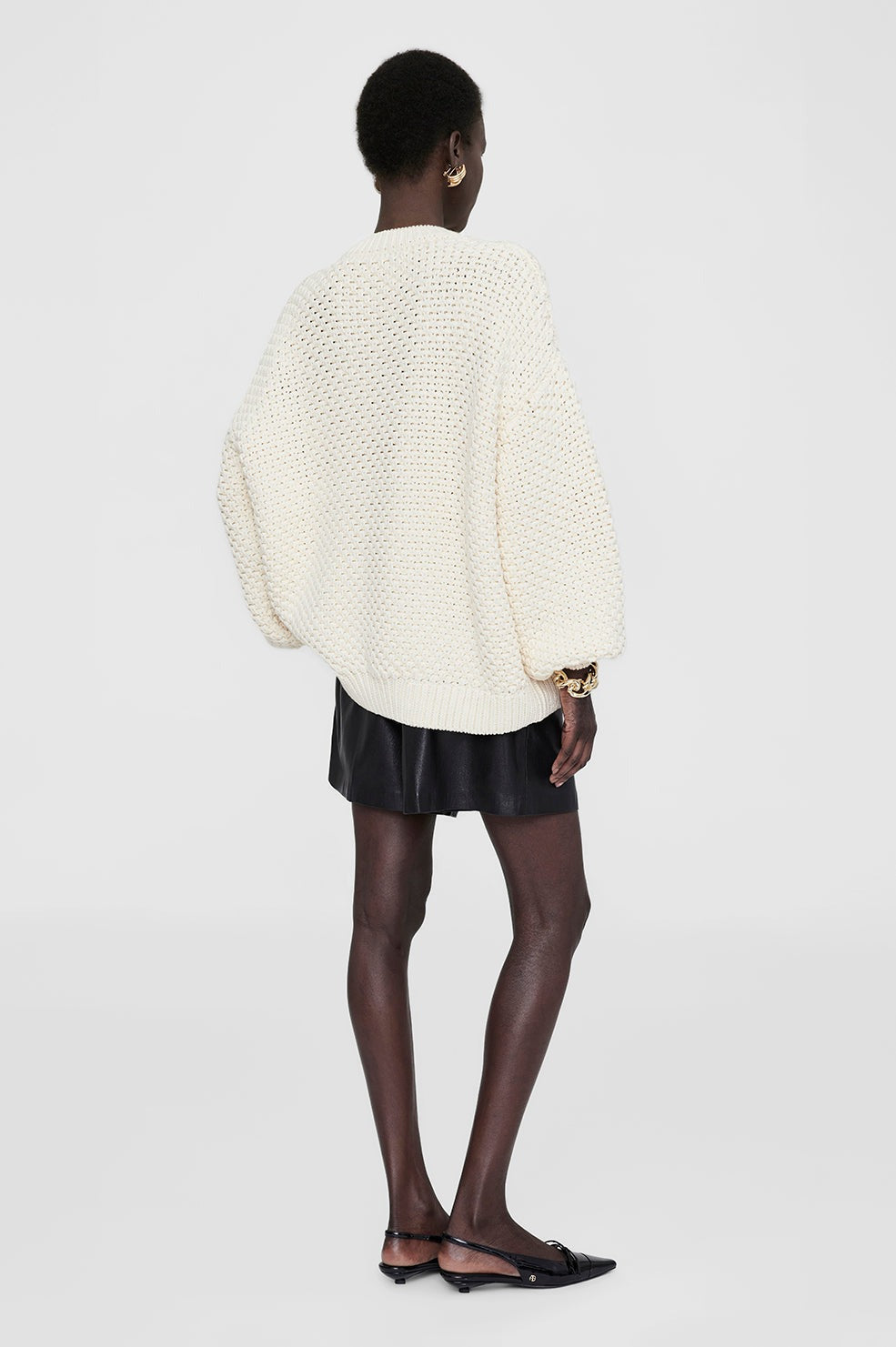 Anine Bing Sydney Crew Sweater in Ivory Crochet