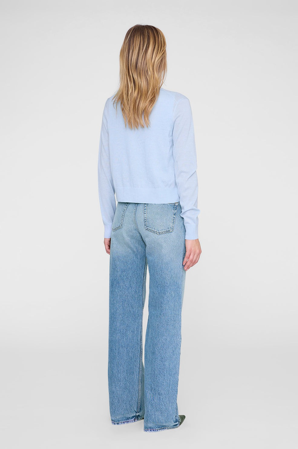 Anine Bing Moni Crop Cardigan in Pale Light Blue