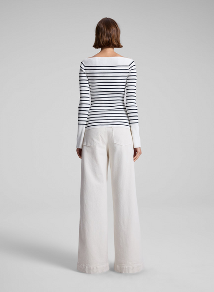 A.L.C. Anya Striped Knit Top in Off White/Dark Sapphire