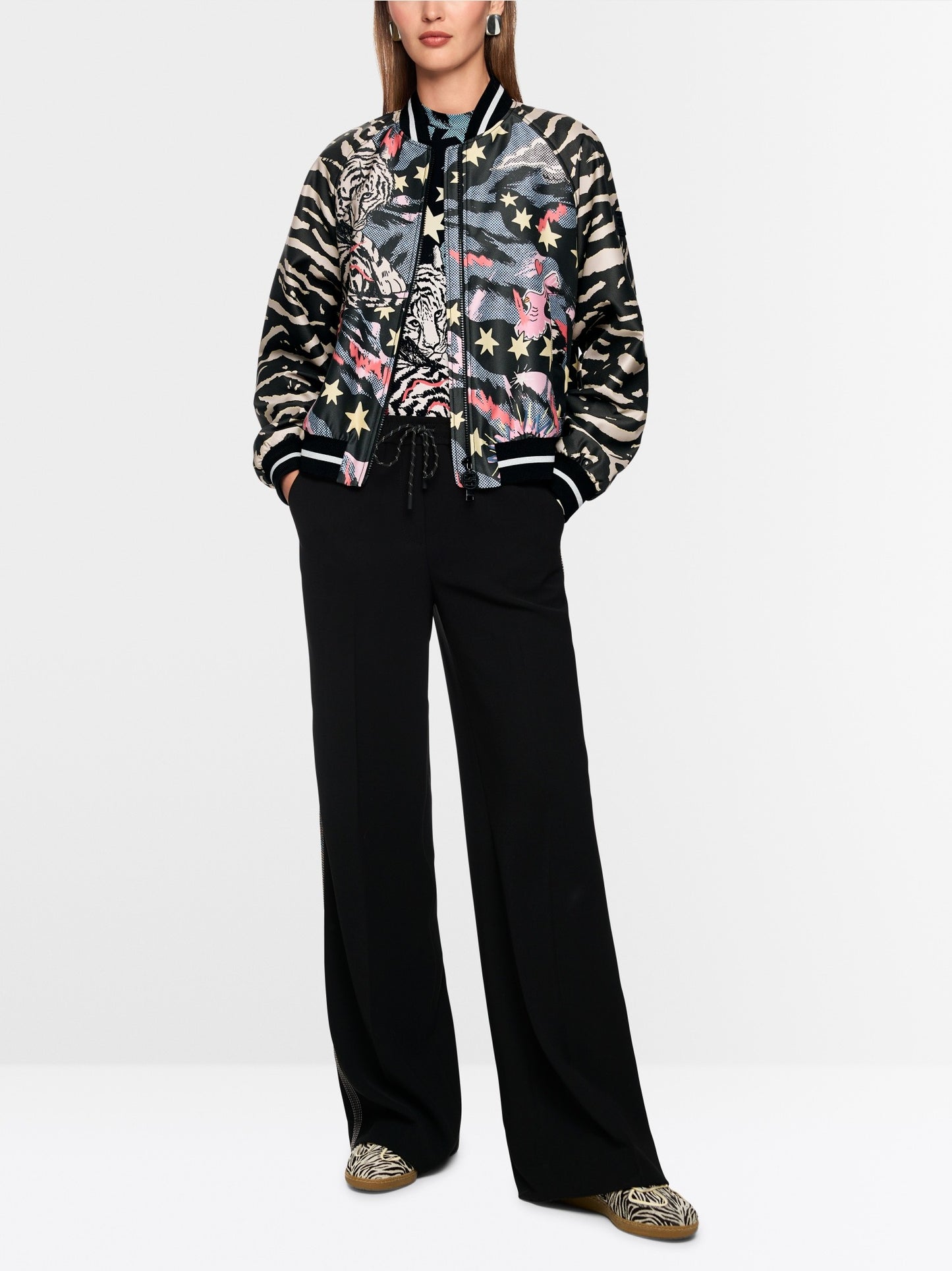 Marc Cain Blouson Jacket with Comic Print in Black Multi