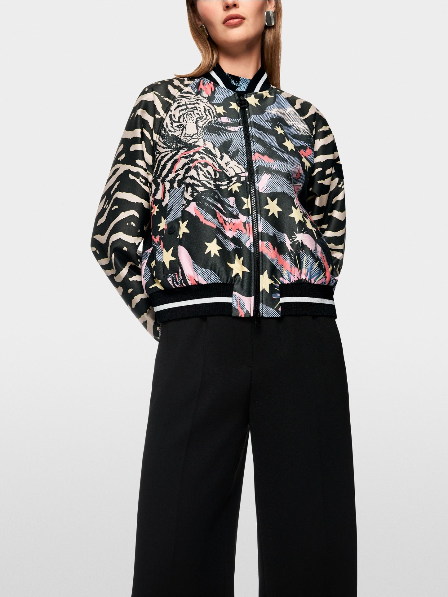 Marc Cain Blouson Jacket with Comic Print in Black Multi