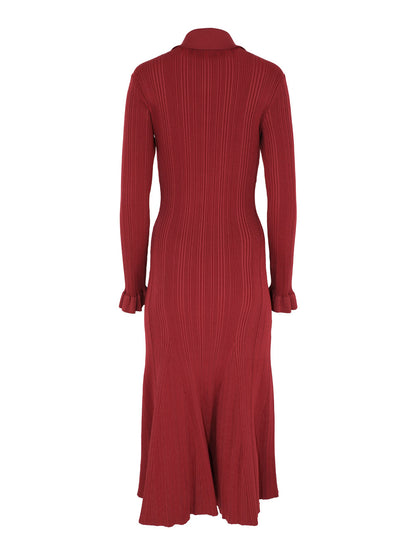 Self-Portrait Burgundy Ribbed Knit Midi Dress
